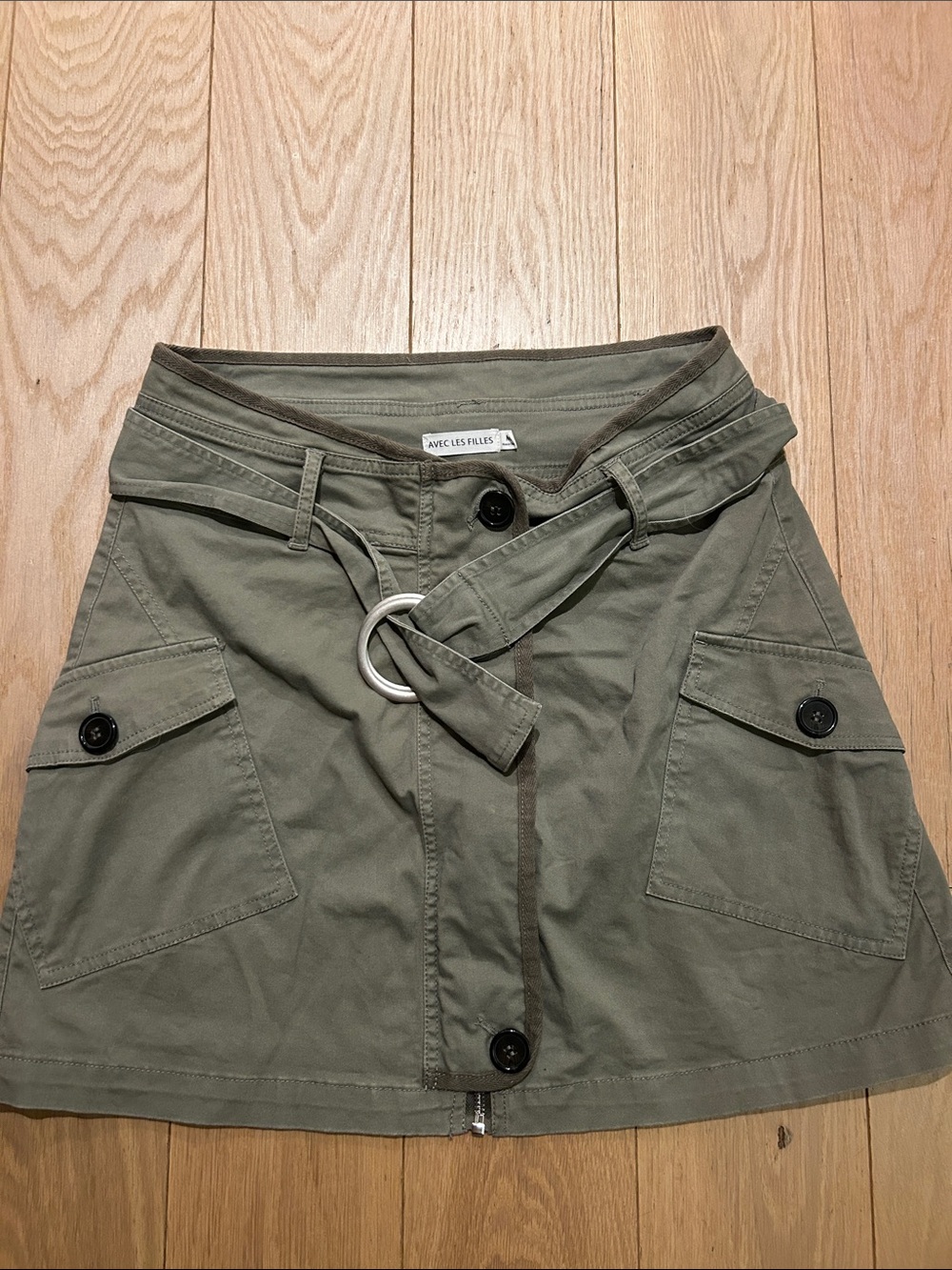 Avec Les Filles Olive Green Utility Mini Skirt with D-Ring Belt